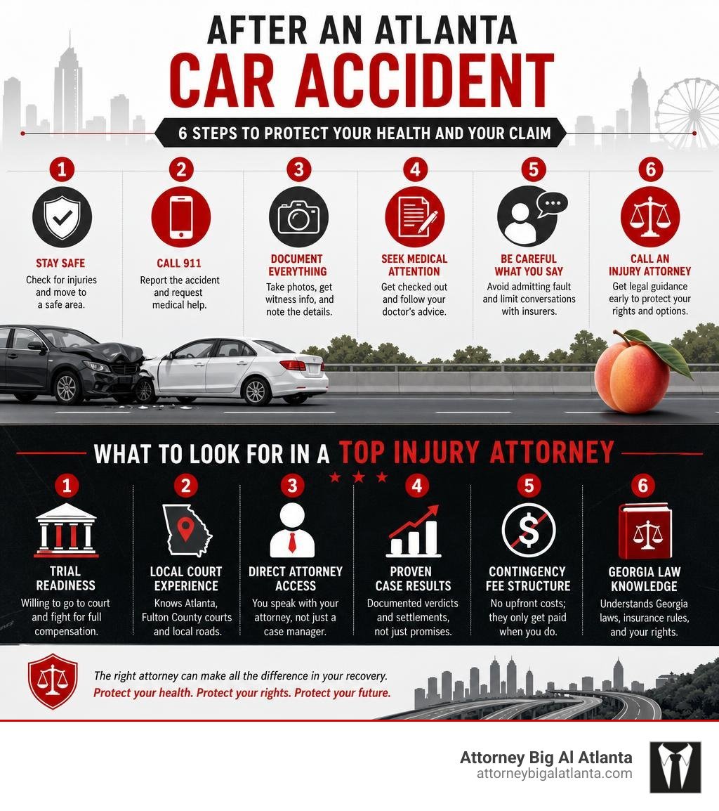 Steps to take after an Atlanta car accident and what to look for in a top injury attorney infographic