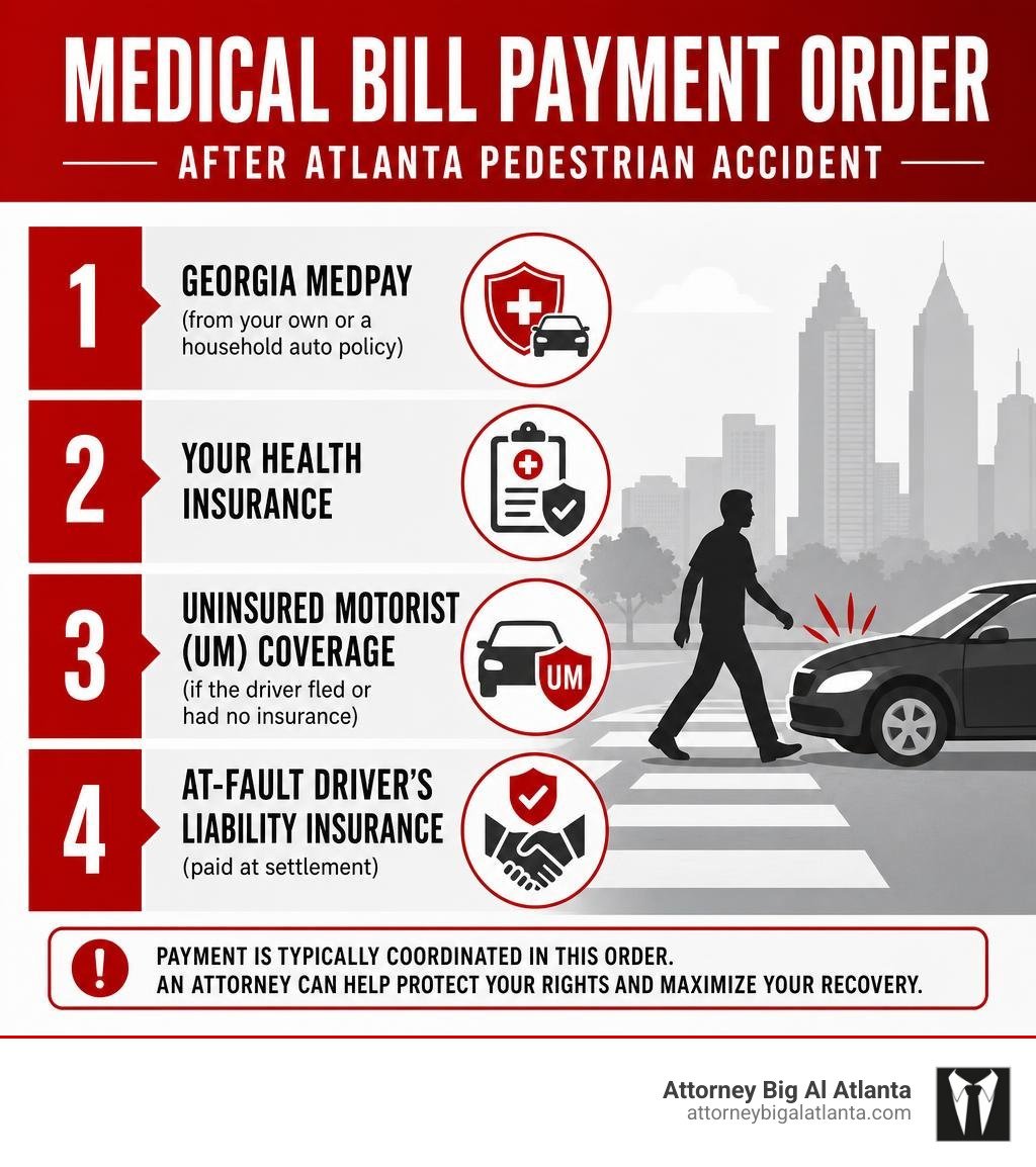 Medical bill payment order after Atlanta pedestrian accident infographic infographic