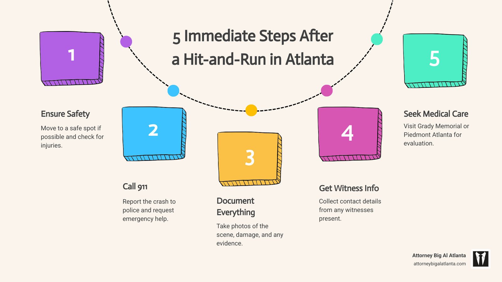 5 immediate steps to take after a hit-and-run accident in Atlanta, Georgia infographic