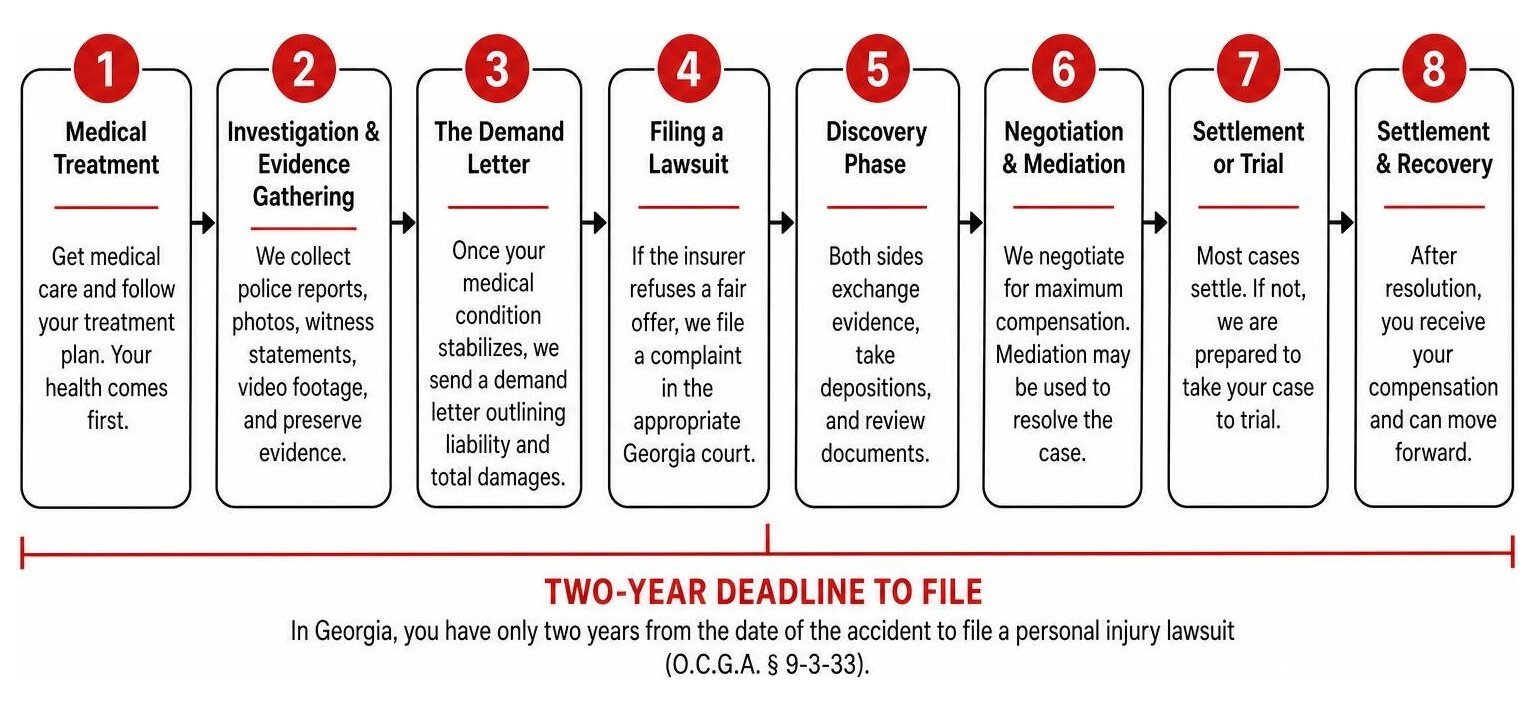 Timeline of a Georgia motorcycle accident lawsuit from medical treatment to settlement