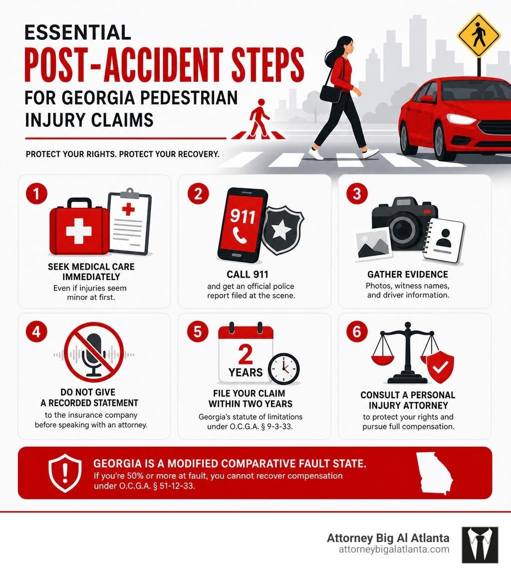 Essential post-accident steps for Georgia pedestrian injury claims infographic infographic